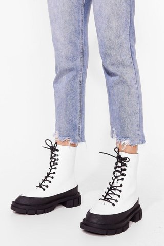 Chunky Lace-Up Boots, White