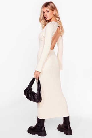 Ribbed Knit Midi Dress, Cream